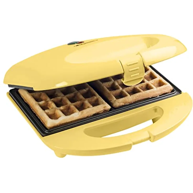 Bestron Brüsseler Waffeleisen im Retro Design, Waffelmaker für 2 belgische Waffeln, mit Antihaftbeschichtung & Backampel, 700 W, Farbe: Gelb