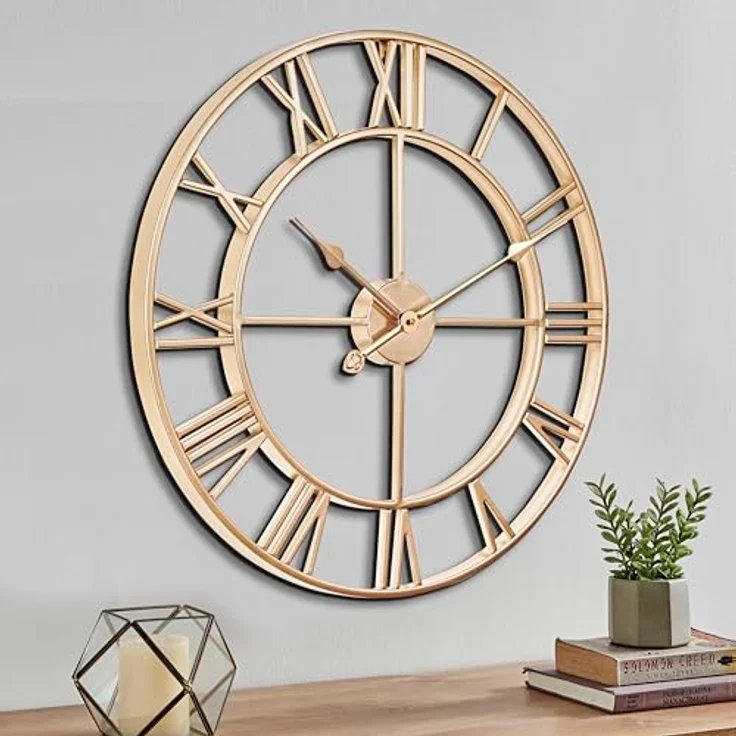Samilito Große Wanduhr im Vintage-Stil, rund, geräuschlos, Gold, inklusive Extraset Uhrzeiger in Schwarz, 60 cm – Bild 2