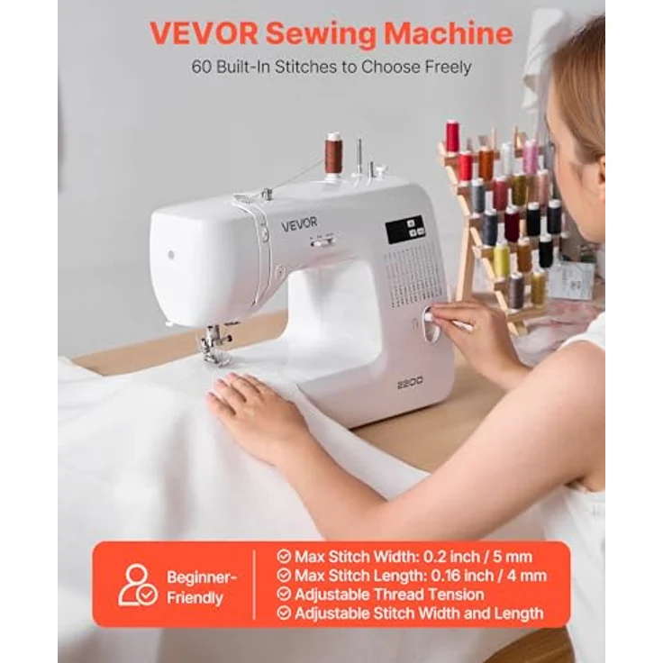 VEVOR Computernähmaschine, digitale Nähmaschine mit 200 Stichanwendungen, LED-Bildschirm, Pedal, LED-Licht, robuster Metallrahmen, leistungsstarker Motor, bis zu 60 Sticharten – Bild 2