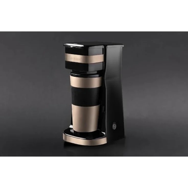 Bestron Kaffeemaschine mit Isolierbecher, Camping Kaffeemaschine für gemahlenen Filterkaffee, kleine Kaffeemaschine für 2 Große Tassen, 750 Watt, Edelstahl, hellbeige/satin – Bild 3