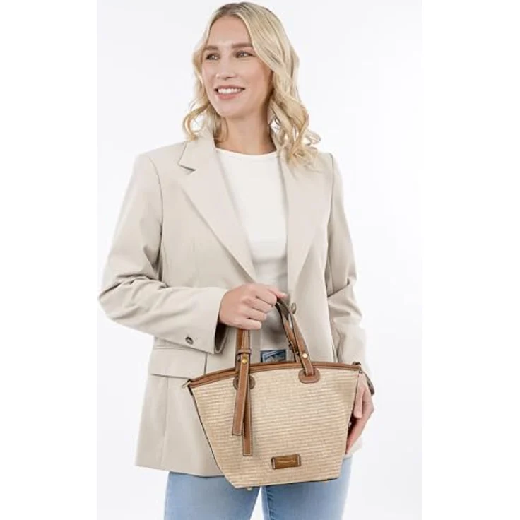 Tamaris Shopper TAS Fernanda, Einkaufstasche mit Reißverschluss, Bast-Optik, zweifarbig, mit abnehmbarem Umhängeriemen – Bild 3