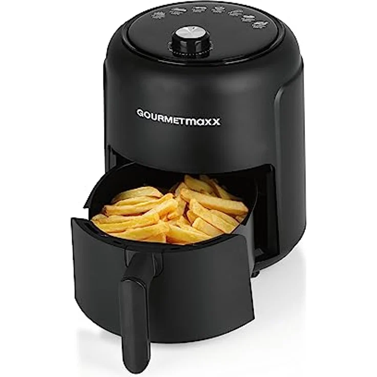 GOURMETmaxx Heißluftfritteuse 2,3l | Ideal zum Braten, Grillen, Rösten etc. | 8 verschiedene Programme | Besonders fettarme und schonende Zubereitung | Timer | Abschaltautomatik | 1000W [Schwarz] – Bild 2