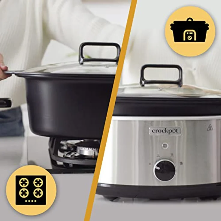 Crockpot Schongartopf | 3,5 Liter (3-4 Personen) | Behälter zum Bräunen von Fleisch und Gemüse | Edelstahl [CSC085X] – Bild 2