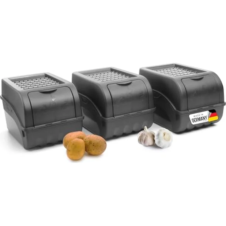 Novaliv Kartoffel Aufbewahrungsbox | 3x mittel 5L | ANTHRAZIT GRAU | Zwiebelbox Gemüsebox stapelbar | Kartoffelkorb Obstbehälter Frischhaltedose – Bild 1