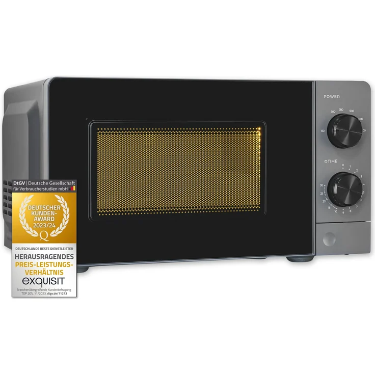 Exquisit Mikrowelle MW950-070, 20 l Garraum, max. 700 W, grau, 6 Leistungsstufen mit Auftau-Programm