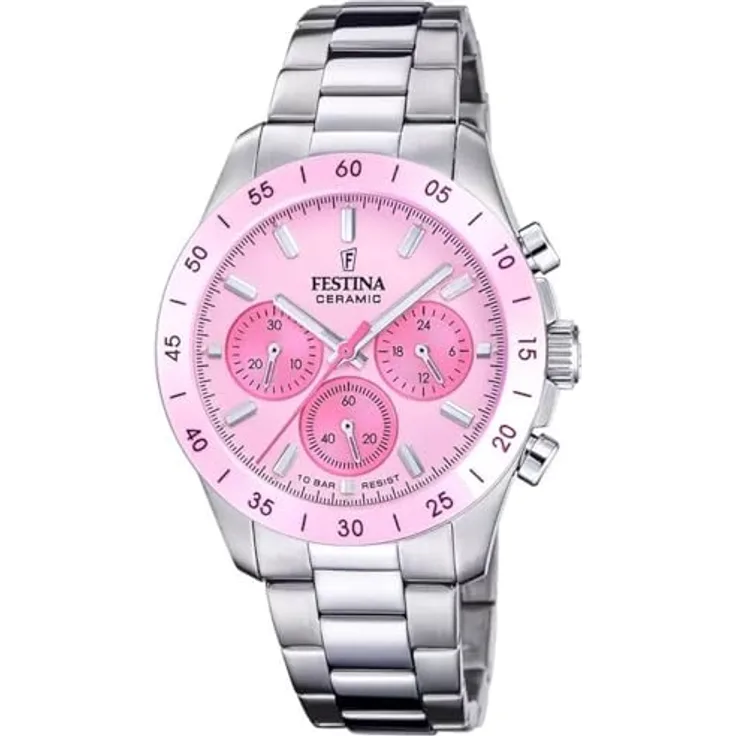 Festina Damenuhr Chronograph Stahl/Rosa F20693/2, Edelstahlgehäuse, rosé Zifferblatt