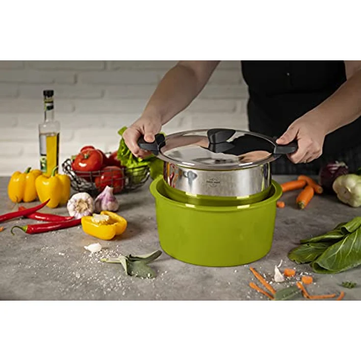 KUHN RIKON HOTPAN Kochtopf mit Deckel, Grün, 1 Liter, 14 cm, dampfgaren, warmhalten, induktionsgeeignet, Edelstahl, Stainless Steel – Bild 2