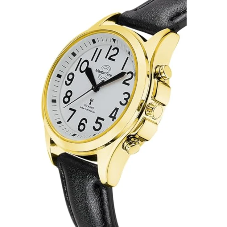 Master Time Funk Quarz Damen Uhr Analog mit Leder Armband MTLA-10942-12L, Deutsche Sprachausgabe, 4 Alarmzeiten, kontrastreiches Zifferblatt, goldfarbenes Gehäuse – Bild 2