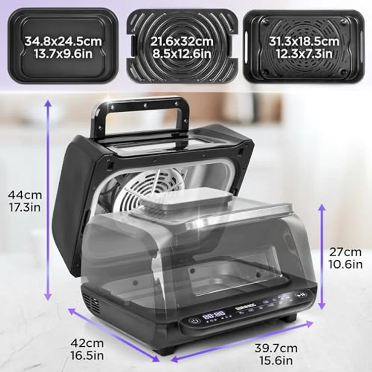 Duronic FG19 Air Fryer Grill | Heißluftfritteuse für Süßkartoffel-Pommes | Mini Backofen mit 3 Backleche | 2 Personen HLF Friteuse | Fritteuse zum Brot backen, schwarz – Bild 2