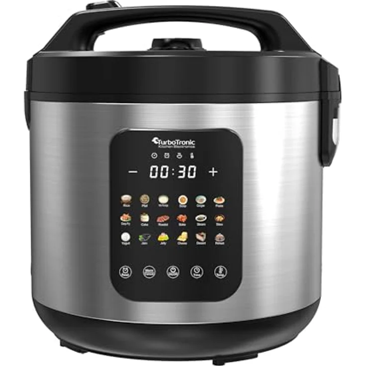 TurboTronic MultiKocher DMC18 neues 2024 Modell 5L mit Schongarer 860W Elektrisch, Dampfgarer, Reiskocher, Slow Cooker & 18 Programme, Milchreis, Multivarka (Silber) – Bild 1