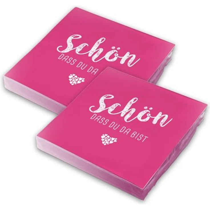 itenga Servietten Schön dass du da bist, 3-lagig, 30 x 30 cm, fuchsia pink, 40 Stück für Kommunion, Konfirmation, Hochzeit und Taufe – Bild 1