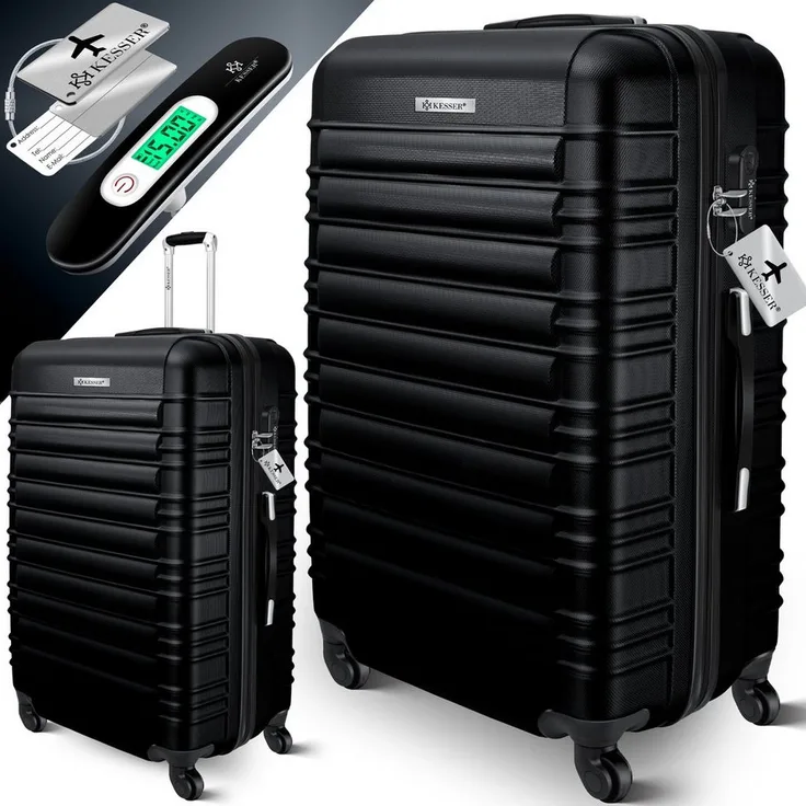 KESSER Reisekoffer Hartschalen-Koffer mit Kofferwaage + Gepäckanhänger, 75cm, 120L, ABS, Schwarz