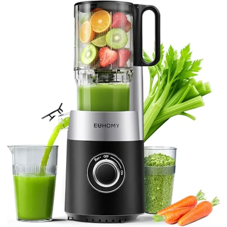 EUHOMY Slow Juicer, Kaltpress-Entsafter für ganze Gemüse und Obst, 135 mm XL-Einfüllschacht, 1,8 Liter Behälter, 220W leiser Motor – Bild 1