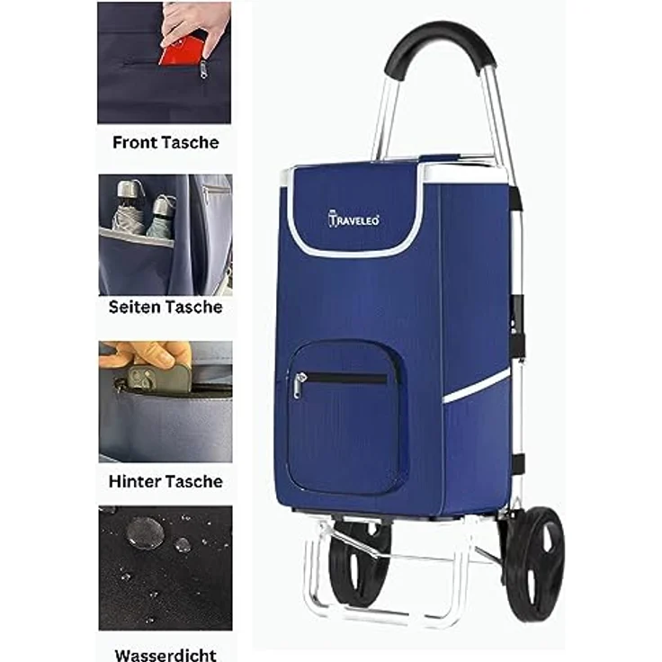 56 L Einkauf Trolley Einkaufswagen Shopping Trolley Tasche Aluminium Stabil Blau – Bild 2