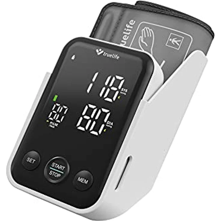 TrueLife Pulse B-Vision Blutdruckmessgerät Oberarm mit LED-Display, Digital Messgerät, Bewegungsanzeige, Arrhythmie-Erkennung & Pulsmessung, 2×120 Speicher, WHO Ampel-Farbskala, Zwei Betriebsarten – Bild 1