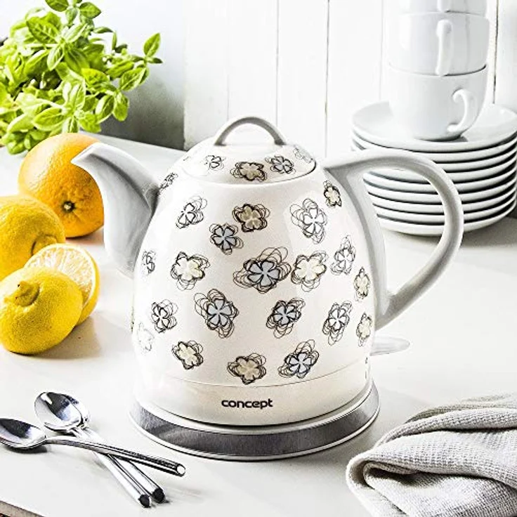 CONPT Hausgeräte RK0010ne Keramik Wasserkocher, Einzigartiges Design, attraktivem Blumendesign, 1 L, Weiß, 1100 W – Bild 7