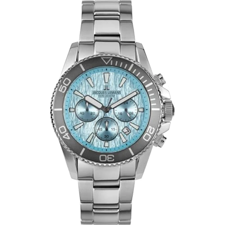 JACQUES LEMANS 1-2206K Herrenuhr Liverpool Diver, Edelstahlarmband, Chronograph, 20 ATM, türkisfarbenes Zifferblatt – Bild 1