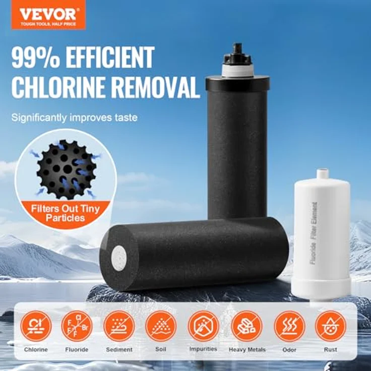 VEVOR Schwerkraft Wasserfiltersystem Edelstahl 7+7,5L, reduziert Blei und bis zu 99% Chlor, inkl. 2 Aktivkohlefiltern und 2 Entfluorierungsfiltern – Bild 2