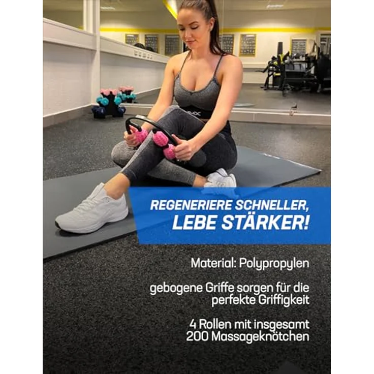 JELEX Massageroller JELEX Massage 4 Rad Massage-Doppelroller, 4 Rollen mit insgesamt 200 Massageknötchen, Polypropylen, fördert Durchblutung und reduziert Schwellungen – Bild 3