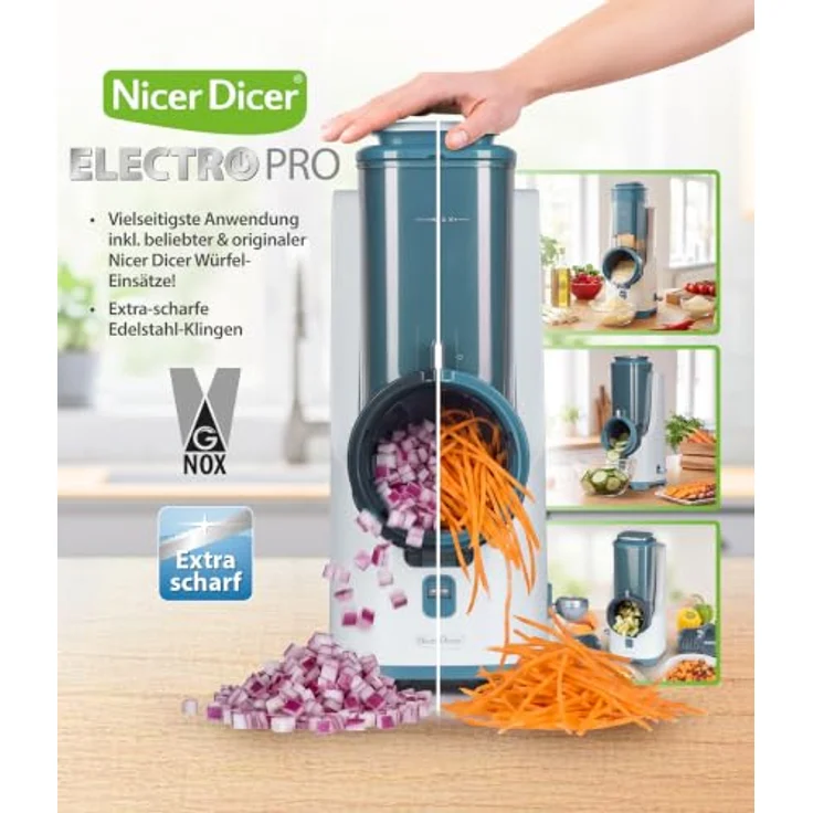 Genius Nicer Dicer Electro PRO Set 32-tlg., leistungsstarker Allesschneider mit 9 Schneid-Einsätzen, sage – Bild 3