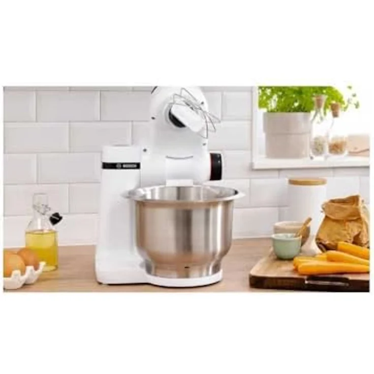 Bosch MUMS2EW20 Küchenmaschine, 700W, 3,8L Schüssel, 4 Arbeitsstufen, inkl. Standmixer, Durchlaufschnitzler, weiß – Bild 2