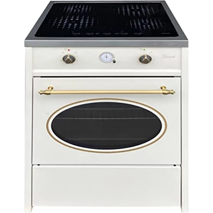 Gurari Induktionsherd mit Backofen 60 cm GCH E 612 Cr r + Grillplatte aus Gusseisen | Standherd Induktionskochfeld 4 Kochzonen | Heißluft | Grill | Creme