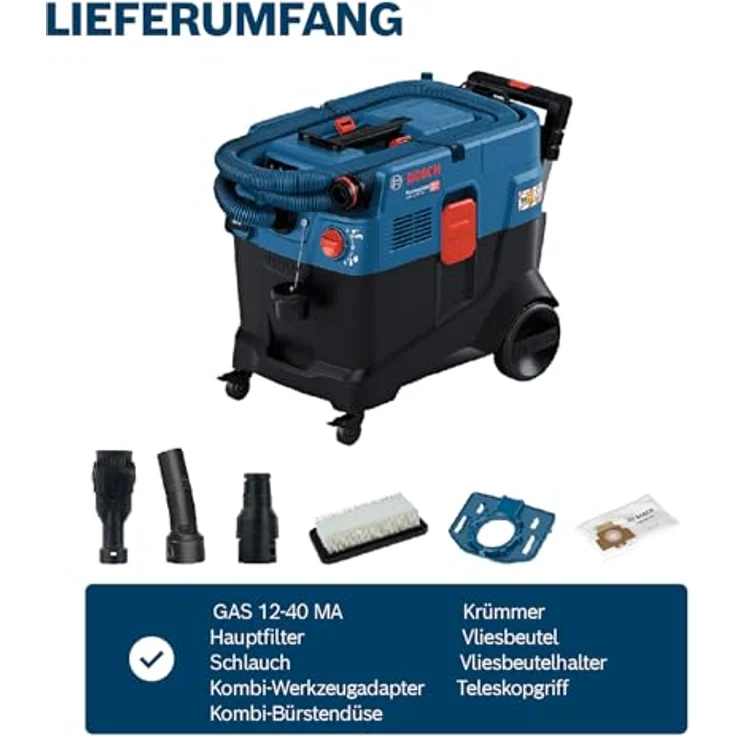 BOSCH Bodenstaubsauger GAS 12-40 MA, Mit Filterbeutel, hoher Schutz gegen Staub, automatische Filterreinigungstechnologie, einfache Staubentsorgung, kompakte Aufbewahrung, Teleskopgriff, L-BOXX-Kompatibilität, schwarz – Bild 6