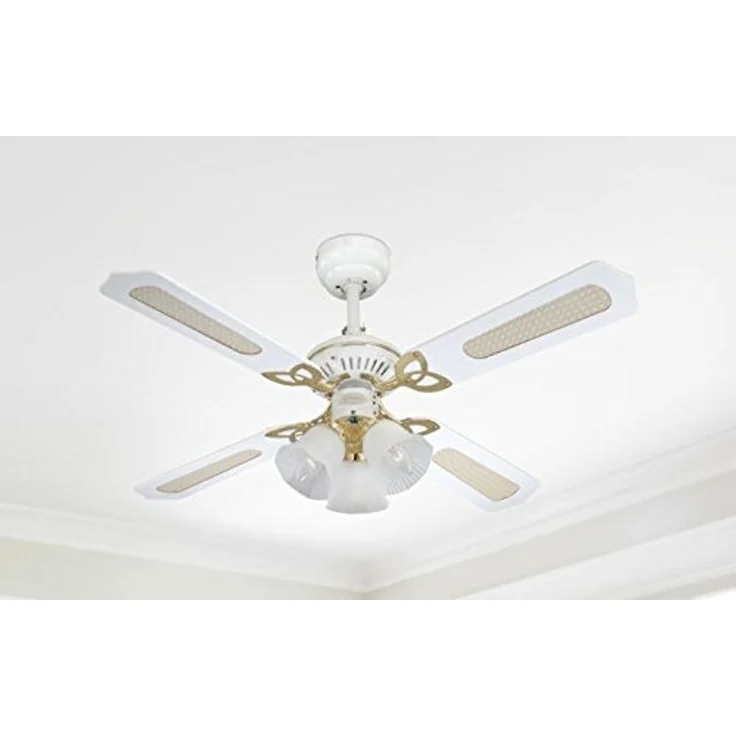 Westinghouse Lighting Westinghouse Princess Trio 7832440 Deckenventilator mit Beleuchtung, A++ to E, Metall, 60 W, E14, weiß mit poliertem messing, 105 x 105 x 43 cm – Bild 4