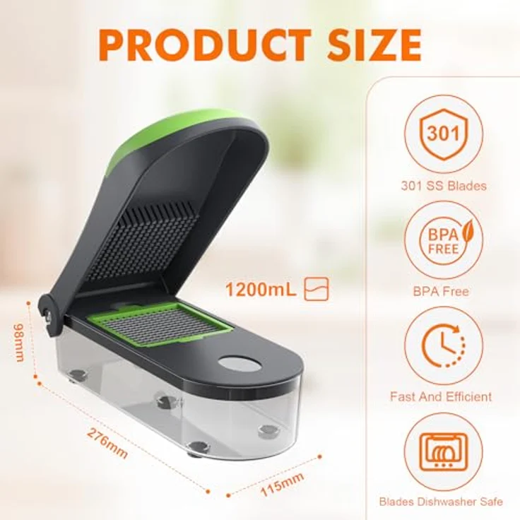 Ibergrif M521 Gemüseschneider, Multifunktionale Mandoline 6 in 1, Edelstahlklingen und BPA-freies Material, ergonomisches Design – Bild 5