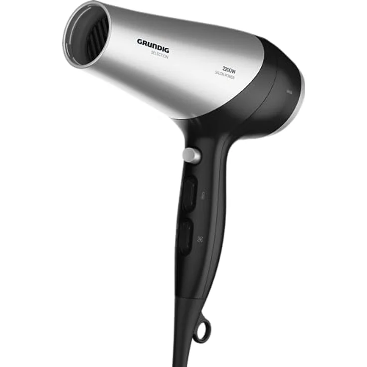 GRUNDIG HD 6080 B Haartrockner 2200 W, Föhn, Ionic-Funktion, 3 Temperatur- und 2 Luftstromstufen, Kaltstufe, Keramikbeschichtung, 1,8 m Kabel, Schwarz/Silber – Bild 5