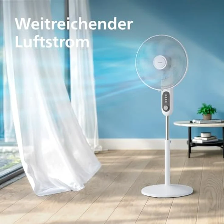 Philips Standventilator Serie 1000, Leistungsstark & Leise, 38 dB, Höhenverstellbar, Neigbar, Oszillation, Timer, Weiß (CX1220/00) – Bild 2