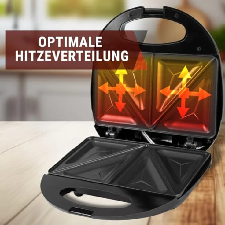 Clatronic ST 3477 Sandwichtoaster, 3-eckige Sandwichplatten, automatischer Temperaturregler, mit 2 Kontrollleuchten, Antihaftbeschichtung, Überhitzungsschutz, schwarz – Bild 3
