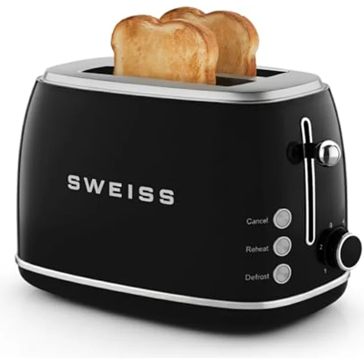 SWEISS Vintage Toaster GRS9, 2 Schlitze, 6 Leistungsstufen, Auftauen, speziell für Baguettes, 850 W, Schwarz – Bild 3