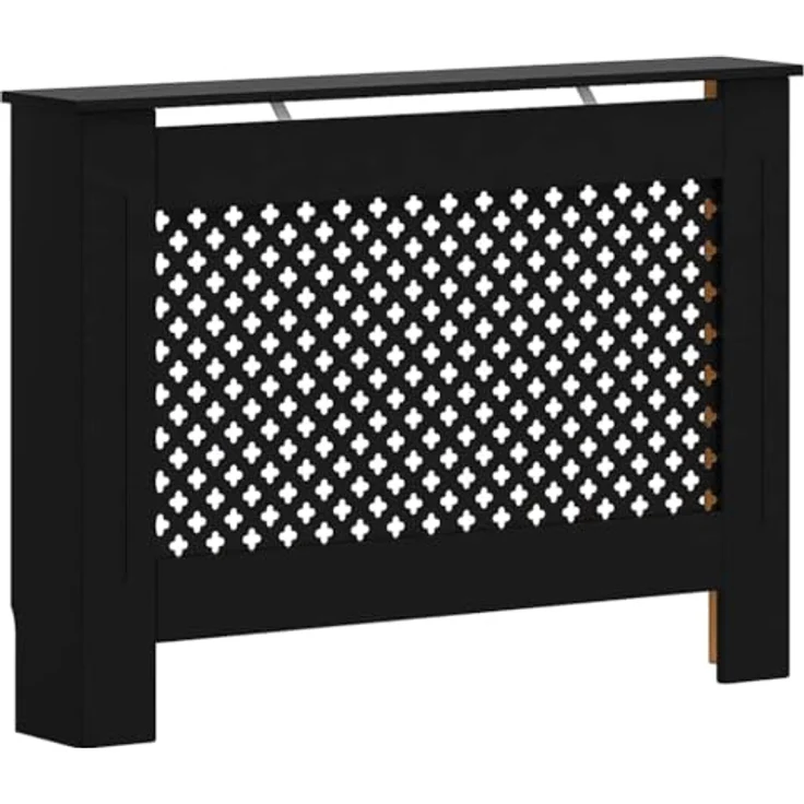vidaXL Heizkörperverkleidung Schwarz, MDF mit Latten-Design, 112x19x81,5 cm – Bild 1