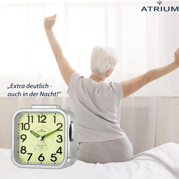 Atrium Quarzwecker Seniorenwecker, lauter ansteigender Alarm, schleichende Sekunden, elegantes Design mit silbernen Elementen – Bild 7