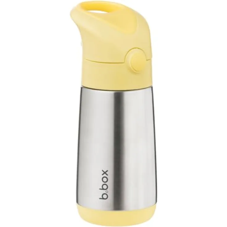b.box Isolierte Edelstahl Wasser- & Trinkflasche, doppelwandig, 350 ml, hält Getränke bis zu 8 h kalt & 6 h warm, auslaufsicher mit Silikonstrohhalm