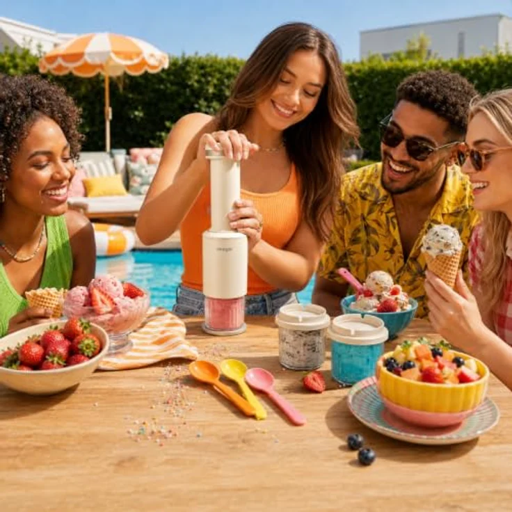 Seeger CompactCream 5-in-1 Eismaschine mit 3 stapelbaren Dessertbechern, für Eiscreme, Gelato, Sorbet, Slush und Frozen Drinks, 3 x 350 ml Becher – Bild 3