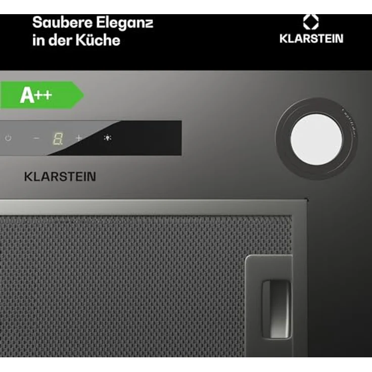 Klarstein Dunstabzugshaube 52cm, Abluft/Umluft-Dunstabzugshaube mit Filter, LED-Beleuchtung, Timer & Touch-Bedienfeld, Leise Einbau-Abzugshaube mit 439 m³/h Luftstrom, Edelstahl-Dunstabzug – Bild 2