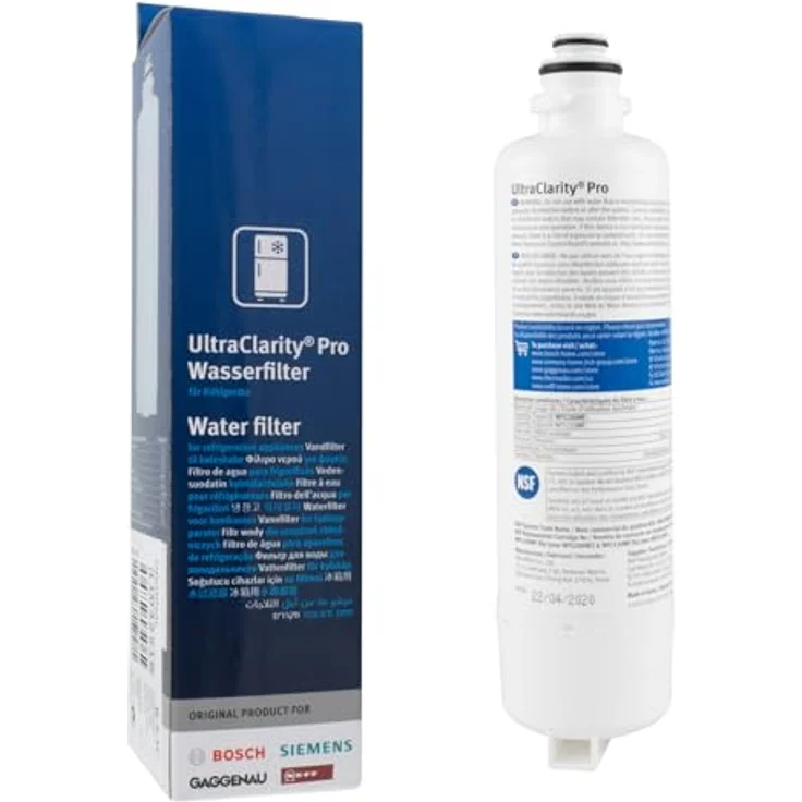 BSH Wasserfilter für Gefrierschrank 11032518, kompatibel mit Bosch, Siemens und Neff, verbessert Trinkwasserqualität, weiß – Bild 1