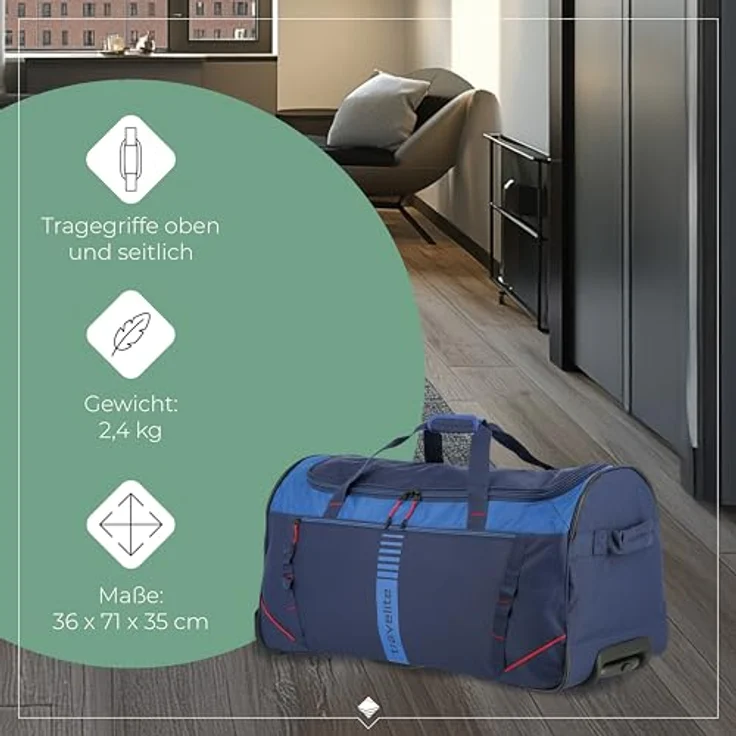 Travelite Basics Koffer, geräumig und robust, blau-rot, 86 l, XL (ab 115 l) – Bild 3