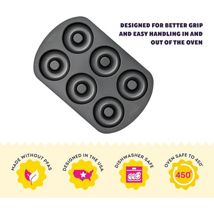 Wilton Donut-Backform mit 6 Mulden 6 Mulden (2 Stück) 2 Packung grau – Bild 4