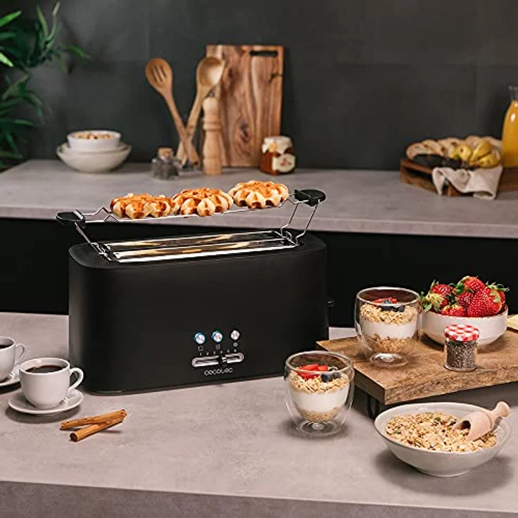 Cecotec Toast&Taste 16000, Doppelschlitz-Toaster mit 1630 W, 2 extra breiten Langschlitzen, schwarzes Design, 9 Toastfunktionen, Brötchenaufsatz – Bild 5
