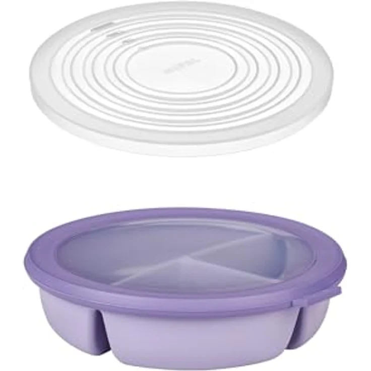 Mepal Cirqula Bento Schüssel Set, runde Frischhaltedose mit 3 Fächern, Mikrowellendeckel, luftdicht, Vivid Lilac, ideal für Meal-Prep – Bild 1
