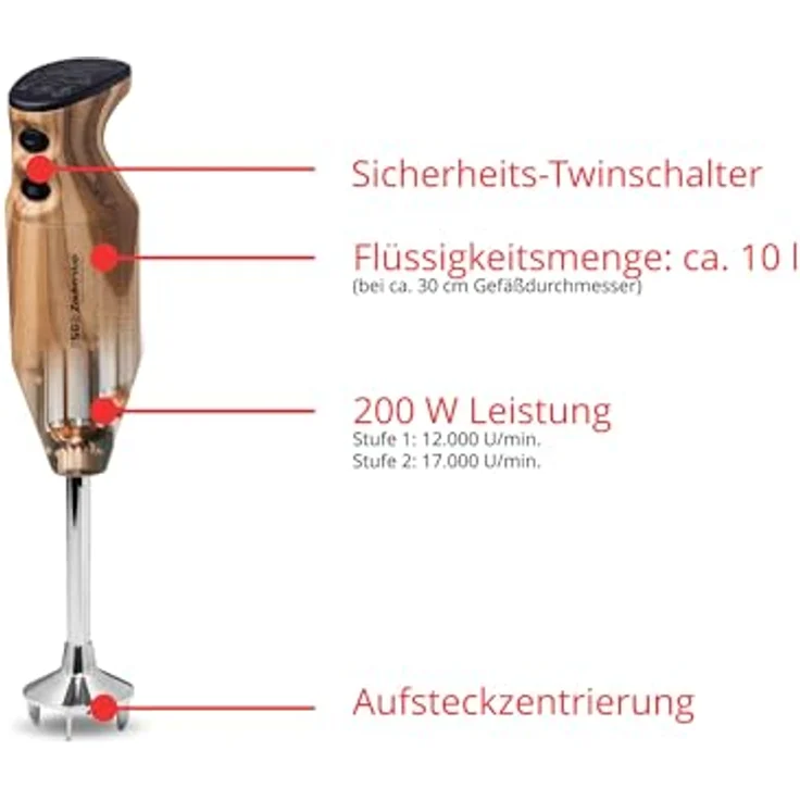 ESGE Zauberstab 91021 Design Edition Douglasie, Stabmixer mit 200W AC-Motor, 2-stufig, 17.000 U/min, Zubehörset und 160 cm Kabel – Bild 3