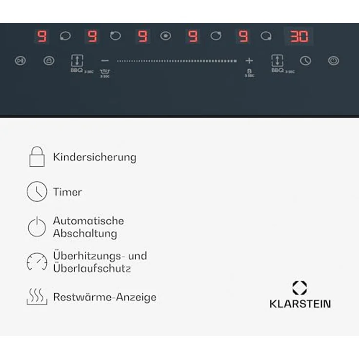 Klarstein Delicatessa 90 Flex Induktionskochfeld – 5-Zonen-Einbaukochfeld, 9.500 W Mit Thermoboost, Flexzone, Sensecontrol, Timer Und Kindersicherung, Glaskeramik Anthrazit, 90-cm-Design – Bild 7