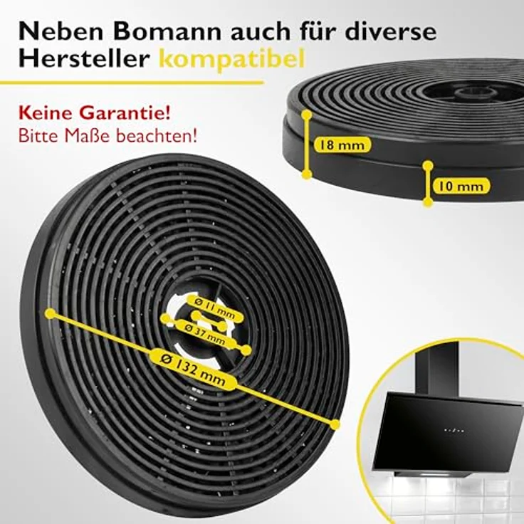 Bomann® Kohlefilter Set KF 575, Aktivkohlefilter im 2er Set für Dunstabzugshauben DU 7612 G, 132 mm Durchmesser, einfache Installation, bessere Raumluft – Bild 4