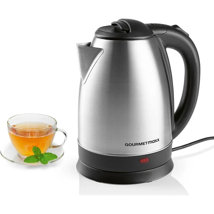 GOURMETmaxx Wasserkocher 1,8l 1500W, Edelstahl/schwarz, integrierte Abschaltautomatik