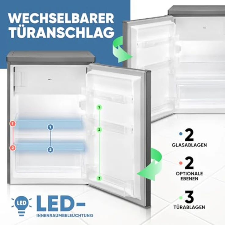Bomann® KS 7251 inox Kühlschrank mit Gefrierfach klein | 109L Nutzinhalt | 4-Sterne Gefrierfach | leise | Obst- und Gemüsefach | flexibler Türanschlag – Bild 5