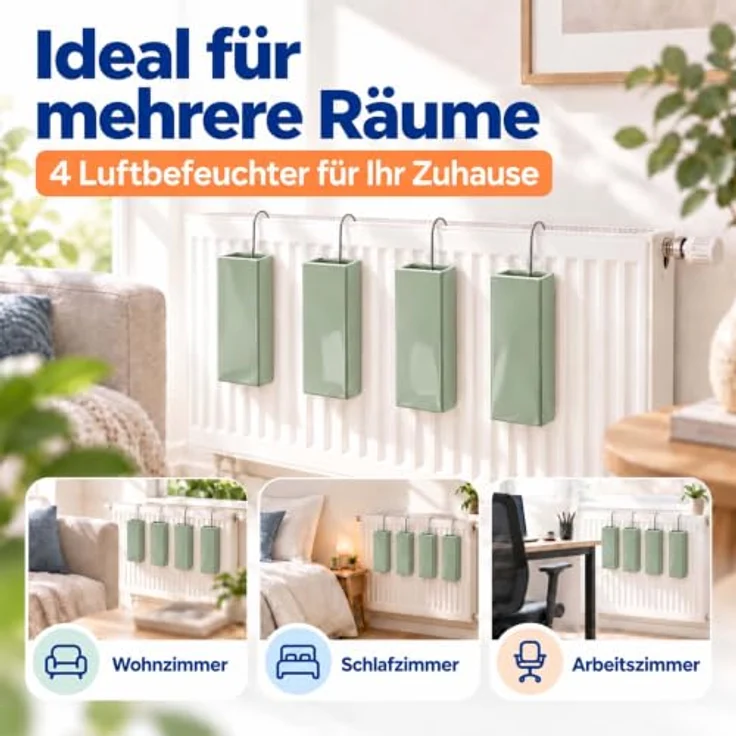 relaxdays Luftbefeuchter Heizung 4er Set, 0.4 l Wassertank, passiv, dekorativ, Türkis – Bild 6