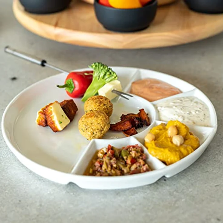 MÄSER 925600 Fondue-Teller Set für 4 Personen, ideal auch als Grillteller, weiß, Ø 24 cm, Porzellan – Bild 2